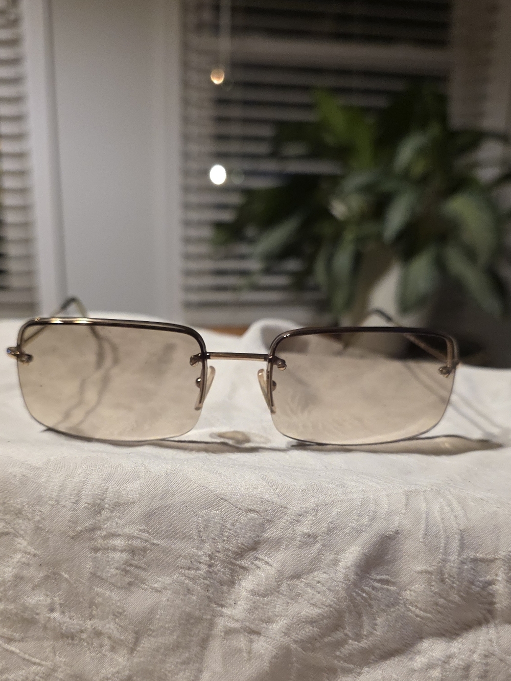 Gucci Rimless Sunglasses with Brown Tinted Lenses and Gold Frames